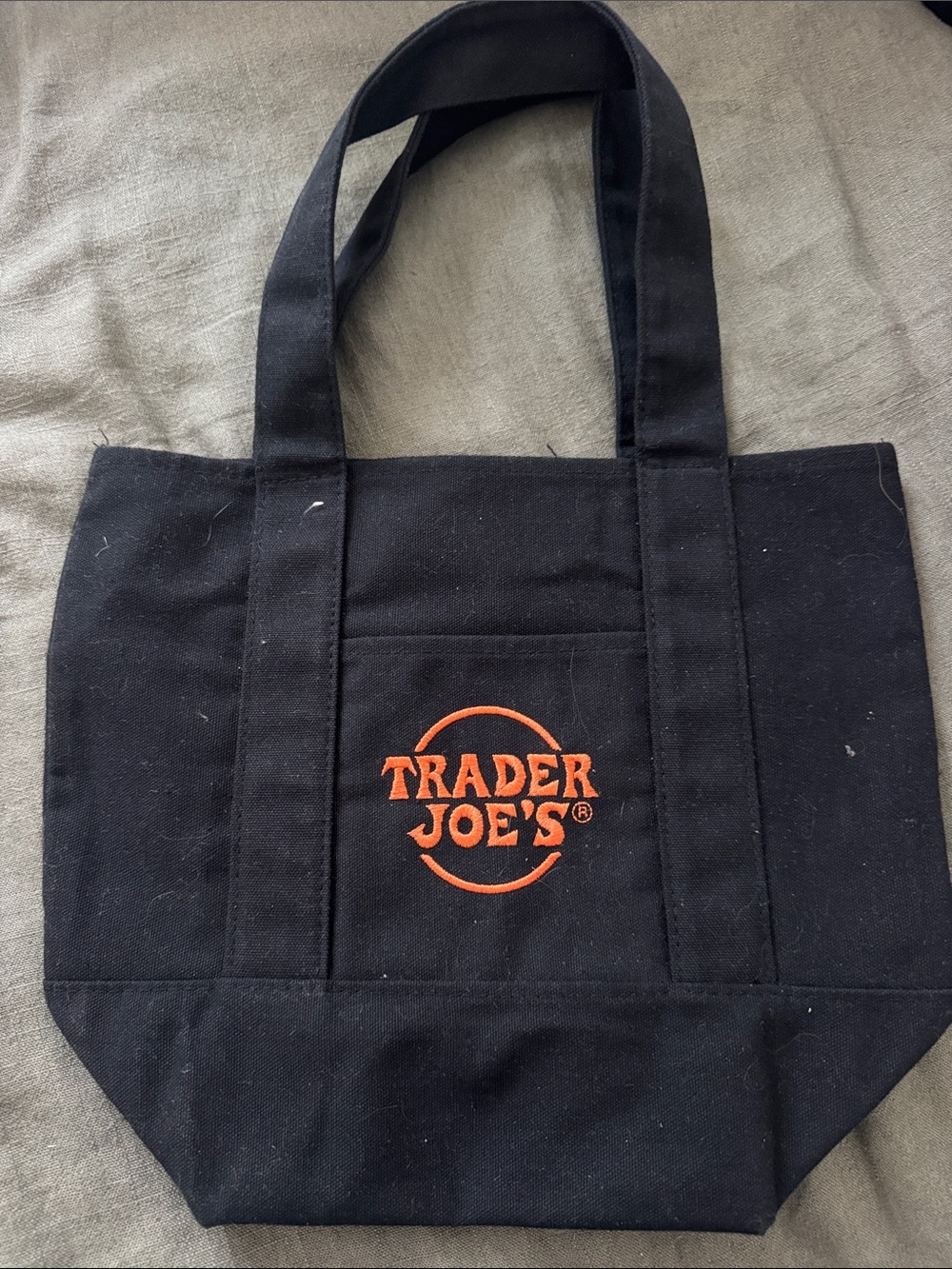 Trader Joe’s mini Black Canvas Tote Bag with Orange Logo
